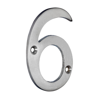 75mm Door Numeral 6 – Satin Chrome House Number for Front Door, Gate & Mailbox