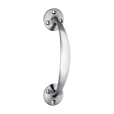 228 mm Oval Grip Pull Handle Polished Brass & 152 mm Bow Handle Satin Chrome – Solid Brass Door Pulls, Pack of 1 Each