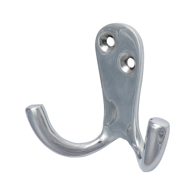 47 x 24mm Polished Chrome Double Robe Hook – Wall & Door Mounted Coat, Towel & Hat Hook for Bathroom, Bedroom & Office (PACK OF 1)