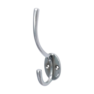 125 x 32mm Polished Chrome Hat & Coat Hook – Wall & Door Mounted Zinc Hanger with Fixings (PACK OF 1)