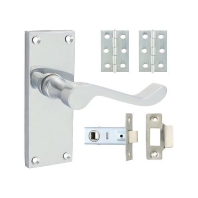 64mm Latch 76mm Hinge Victorian Scroll Latch Door Pack | Satin Chrome Finish