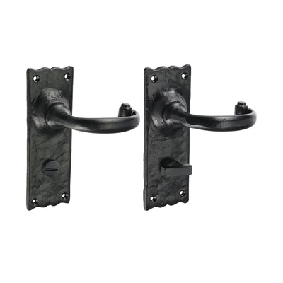 155x54mm Antique Black Traditional Bathroom Lock Handle | Period Lever on Backplate