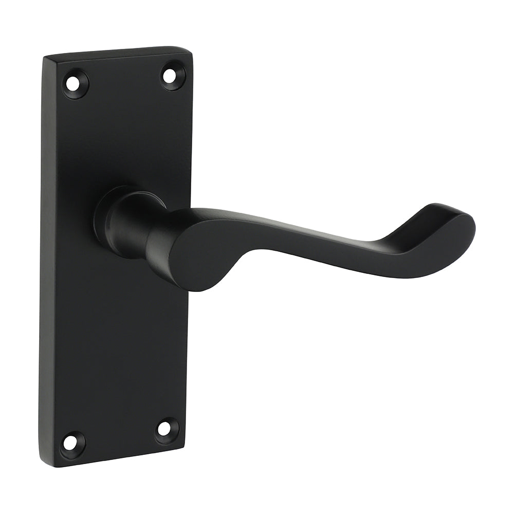 Victorian Scroll Matt Black Door Handle | Traditional Lever Lock Set | Internal & External Timber Doors