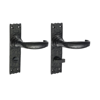 155x37mm Antique Black Narrow Style Bathroom Lock Handles | Slim Backplate Lever Set