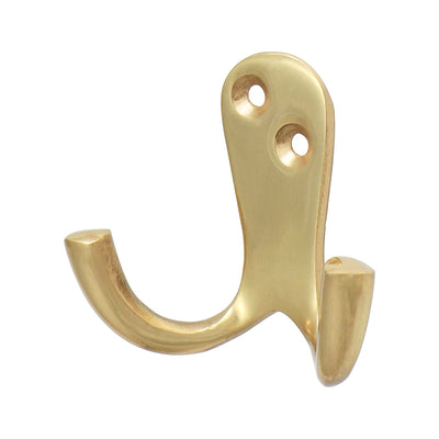 47 x 24mm Polished Brass Double Robe Hook – Wall & Door Mounted Coat, Towel & Hat Hook for Bathroom, Bedroom & Office (PACK OF 1)