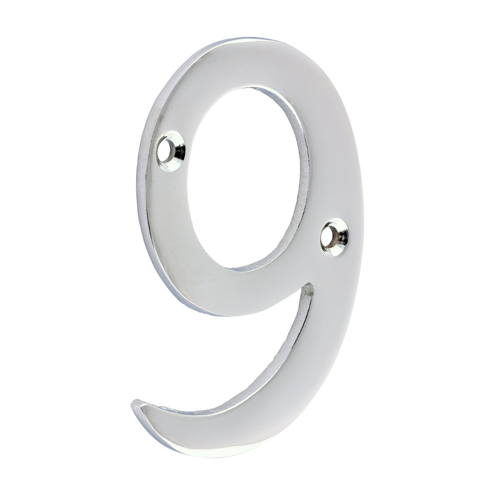 75 mm Door Numeral 9 – Polished Chrome House Number Plate Digit for Front Door