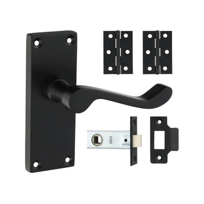 64mm Latch 76mm Hinge Victorian Scroll Latch Door Pack | Matt Black Finish