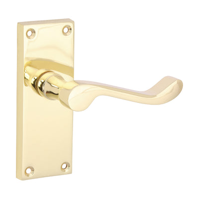 114 x 42mm Victorian Scroll Latch Door Handles | Polished Brass Traditional Lever Handle Pairs