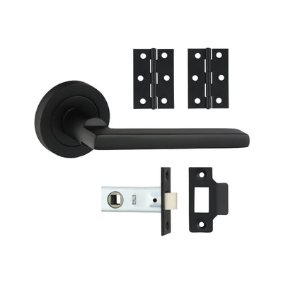64mm Latch 76mm Hinge Radmore Lever On Rose Door Pack | Matt Black Finish