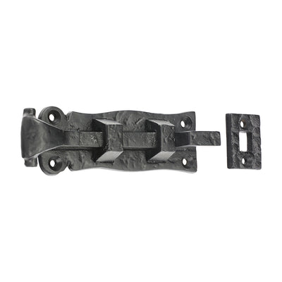 4" Antique Black Scroll Necked Bolt | Necked Slide Bolt for Non-Flush Doors & Cupboards | Traditional Black Ironmongery 102mm