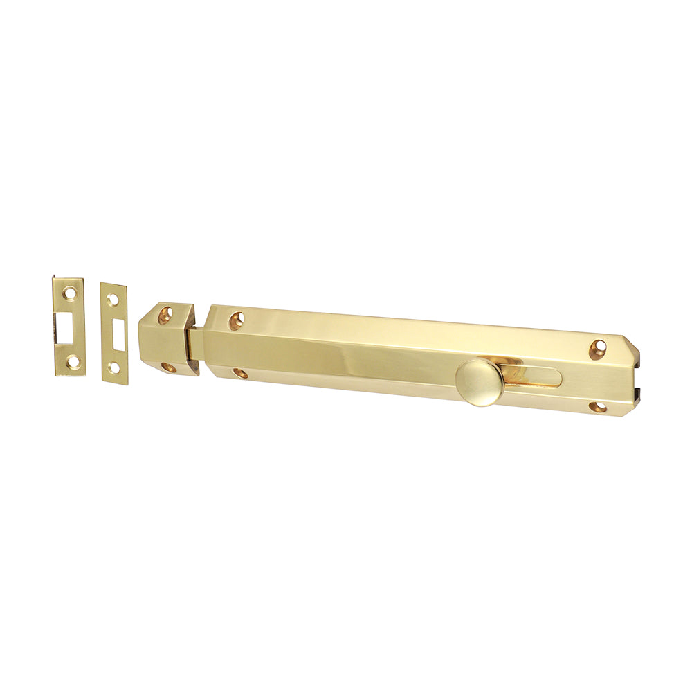 Architectural Flat Section Bolt 200mm Polished Brass – Designer Flush & Recessed Door Security Bolt for French Doors (PACK OF 1)