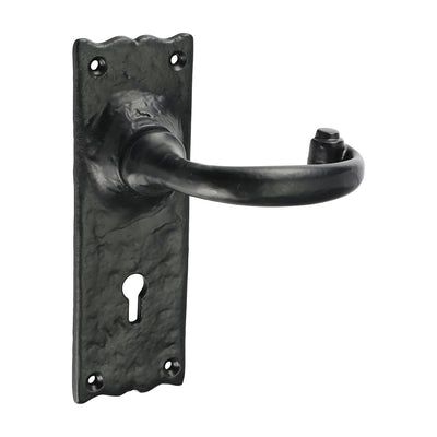 155x54mm Antique Black Traditional Lever Lock Handles | Keyhole Backplate, Internal Lock Set