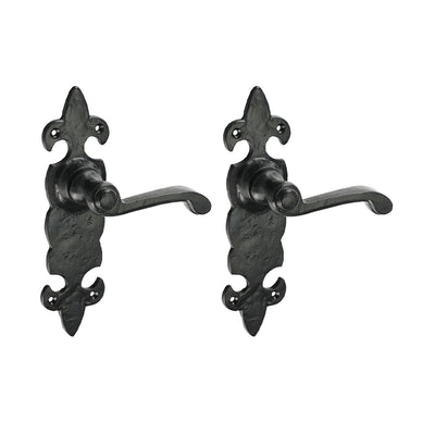 195x55mm Antique Black Fleur De Lys Ornate Lever Latch Handles | Internal Door Furniture