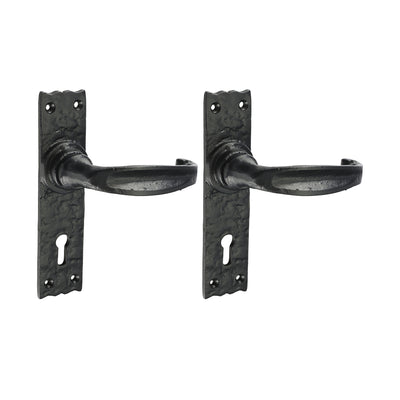 155 x 37mm Antique Black Narrow Style Lever Lock Handles | Slim Backplate Door Set, 57mm Centres, Timco Internal Ironmongery
