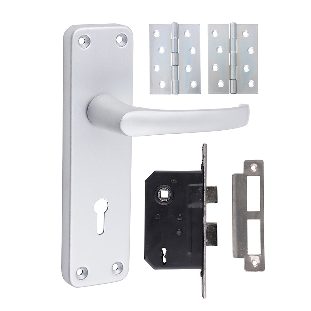 154mm x 40mm Contractors 3L Lock Door Pack | Satin Anodised Aluminium ...