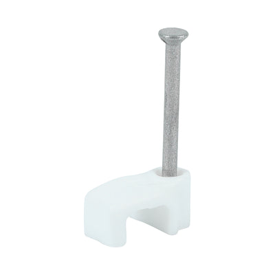 1.0mm White Flat Cable Clips – HDPE with Hardened Steel Nails for Wood, Masonry & Board Fixing (BOX OF 100)