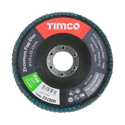 115 x 22.23 Set of Zirconium Flap Discs – Type 29 Conical P40 Grit for Metal Grinding, Paint & Weld Removal (BOX OF 10)