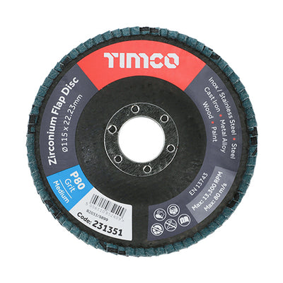 115 x 22.23 Zirconium Flap Discs Set – Type 29 Conical P80 Grit for Metal Grinding, Finishing & Smoothing (BOX OF 10)