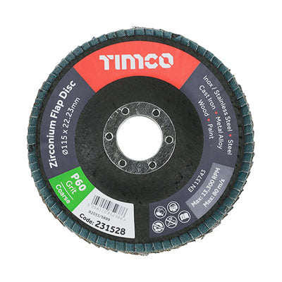 115 x 22.23 Zirconium Flap Discs Set – Type 29 Conical P60 Grit for Metal Grinding, Paint & Weld Removal (Box of 10)