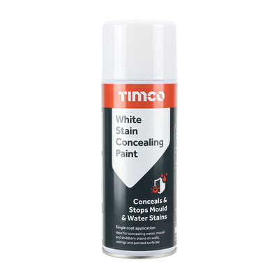 400ml White Stain Concealing Paint Spray | Fast Drying Matt Finish Stain Blocker | Single Coat, Interior & Exterior