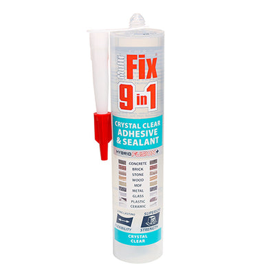 290ml Crystal Clear 9 in 1 Adhesive & Sealant – Hybrid Polymer, Flexible Multi-Purpose Bonding Cartridge (1 Each)