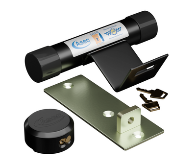 Universal Fit ASEC Garage Door Defender with heavy duty black padlock.