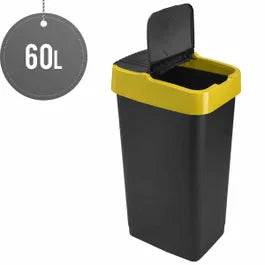 Plastic Recyling Bin With Double Swing Lid 60L With Yellow Lid