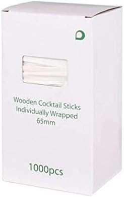Wrapped Wooden Cocktail Toothpicks - 1000 Packed in Dispenser Box 65mm