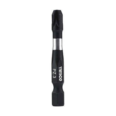 No.3 x 50mm Impact Driver Bits - PZ3 | Hardened Carbon Steel, Black Phosphate, Hex Shank - Pack of 1 (3PZ50X6)