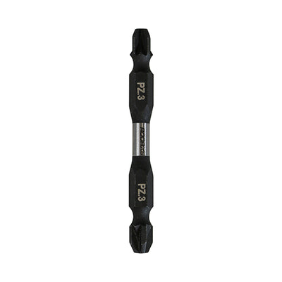 No.3 x 65mm Impact Driver Bits PZ Double Ended  – Hardened Carbon Steel, Black Phosphate Finish - Pack of 5 (3PZ65X6)