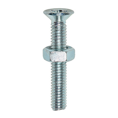 M6 Machine Screws with Hex Nuts – PZ Countersunk Head – Zinc Plated Carbon Steel – Metric Thread