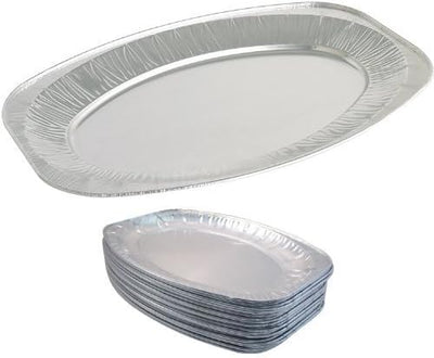 10 Pack 17" Oval Silver Embossed Foil Food Platter / Tray / Dish (43cm)