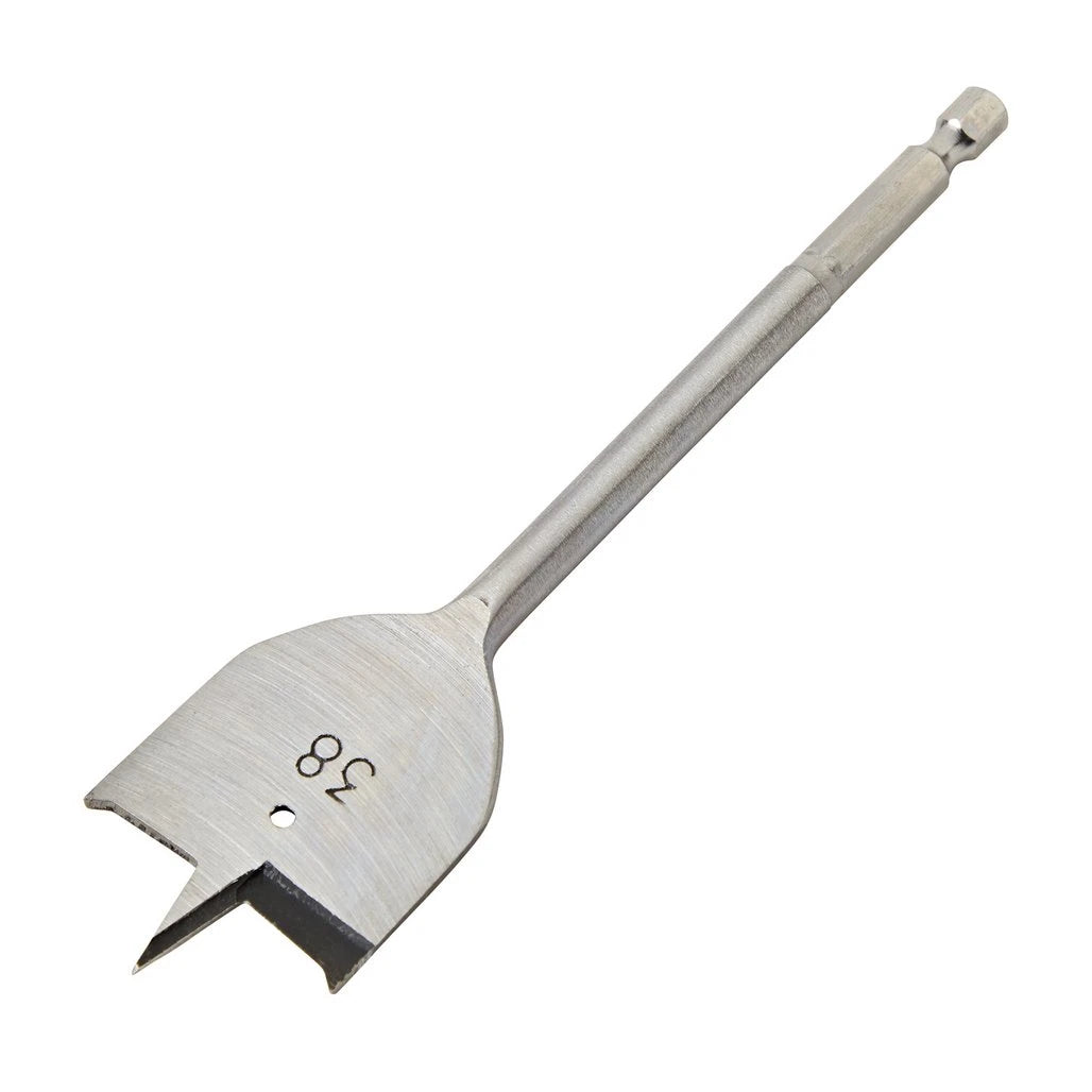 Draper 38 x 152mm flat wood drill bit with double-ground tri-point tip.