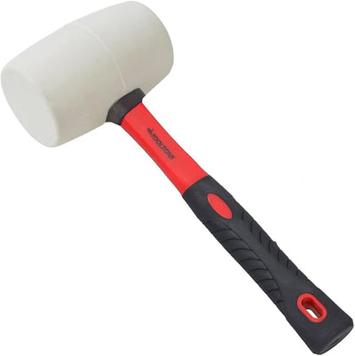 32oz White Rubber Mallet with Premium Fibre Handle | Heavy Duty Non-Marking Rubber Hammer for Tiling, Flooring and Woodworking