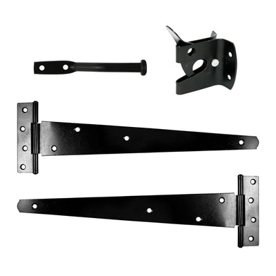 14" Pedestrian Gate Kit – Black Epoxy Hinges & Latch Set for Garden, Side, or Driveway Gates – Includes Screws (PACK OF 1)