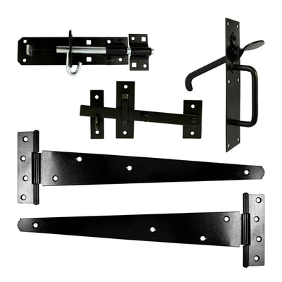 18" Side Gate Kit with Suffolk Latch & Brenton Padbolt – Black Epoxy Finish – Complete Gate Fitting Set for Medium Timber Gates (PACK OF 1)