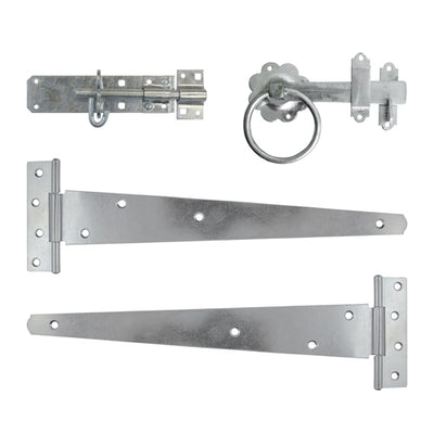 18" Side Gate Kit with Ring Latch & Brenton Padbolt – Hot Dipped Galvanised Finish – Complete Medium Gate Fitting Set (PACK OF 1)