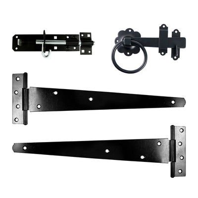 18" Side Gate Kit with Ring Latch & Brenton Padbolt – Epoxy Black Finish – Complete Medium Gate Hardware Set (PACK OF 1)