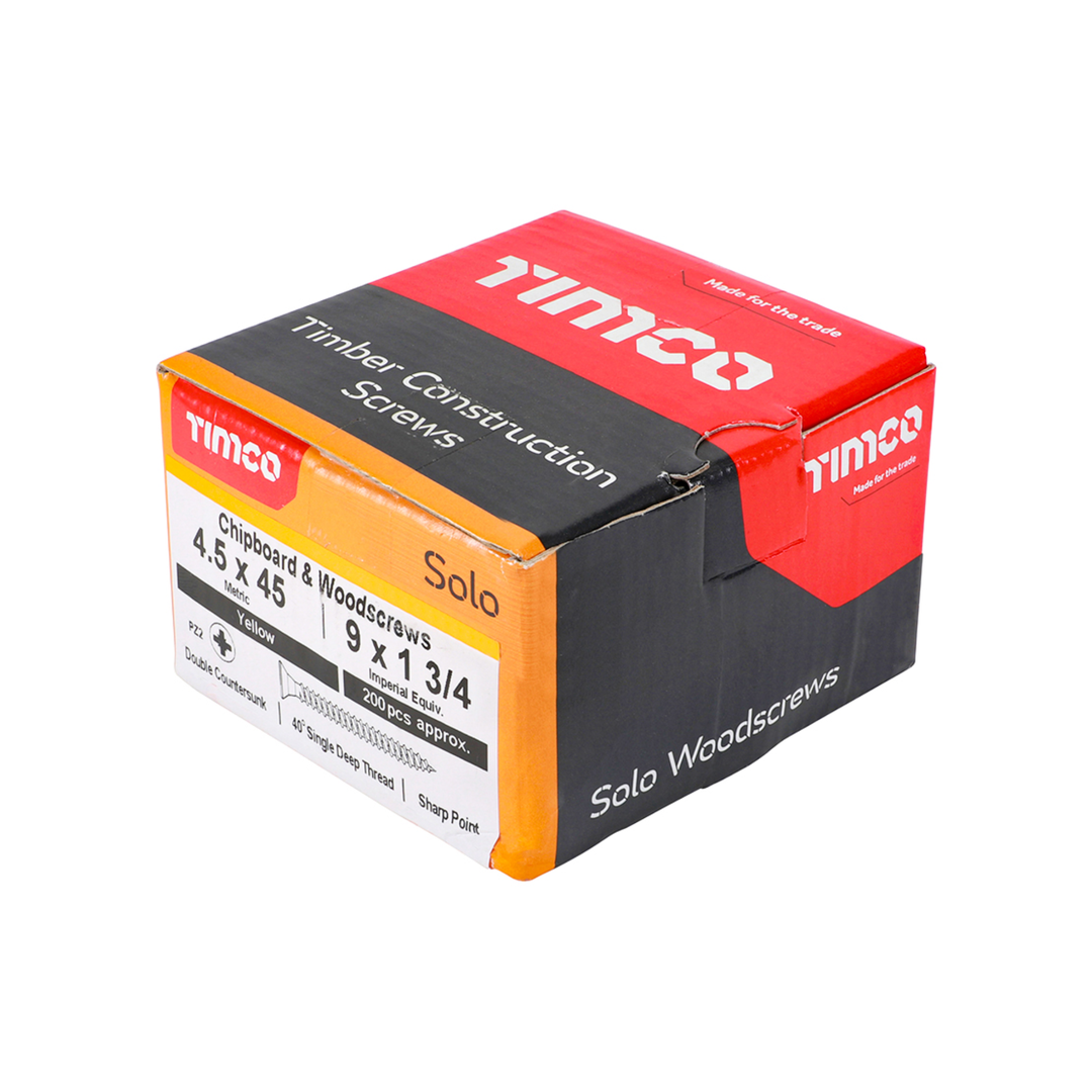 Timco Solo Chipboard & Woodscrews - PZ - Double Countersunk - Yellow