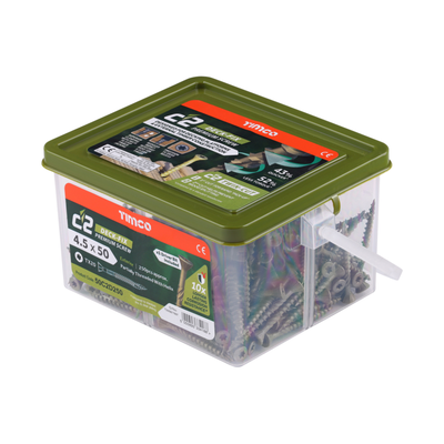 C2 Deck-Fix Screws – Green Organic Coated Twin Cut Countersunk Screws for Outdoor Timber Decking (Tub)