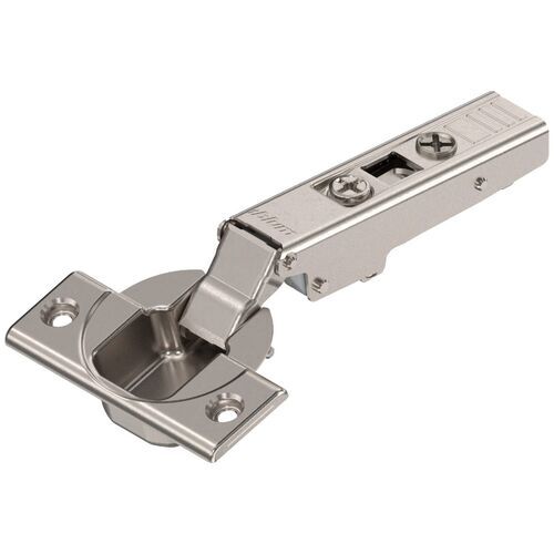 Metal cabinet hinge on a white background