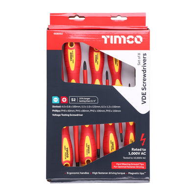 8 Piece VDE Screwdriver Set | 1000V Insulated Electrician Tool Kit S2 Steel Slotted Phillips