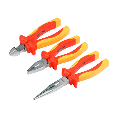3 Piece VDE Plier Set | 1000V Insulated Combination Long Nose Side Cutter Cr-V