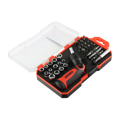 Ratcheting Screwdriver Bit Set 46pcs – Adjustable Angle Handle with 29 Bits & 14 Sockets – Chrome Vanadium Precision Kit for DIY, Automotive & Workshop Use (CASE OF 46)