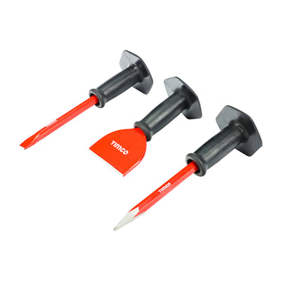 (PACK OF 3) Bolster & Chisel Set 3pcs – Drop Forged EN9 Carbon Steel Masonry Tools with Hand Guards
