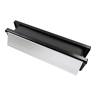 305 x 70mm Polished Silver Intumescent Letterbox | Black Frame | 30 Minute Fire Rated | Smoke & Sound Seal