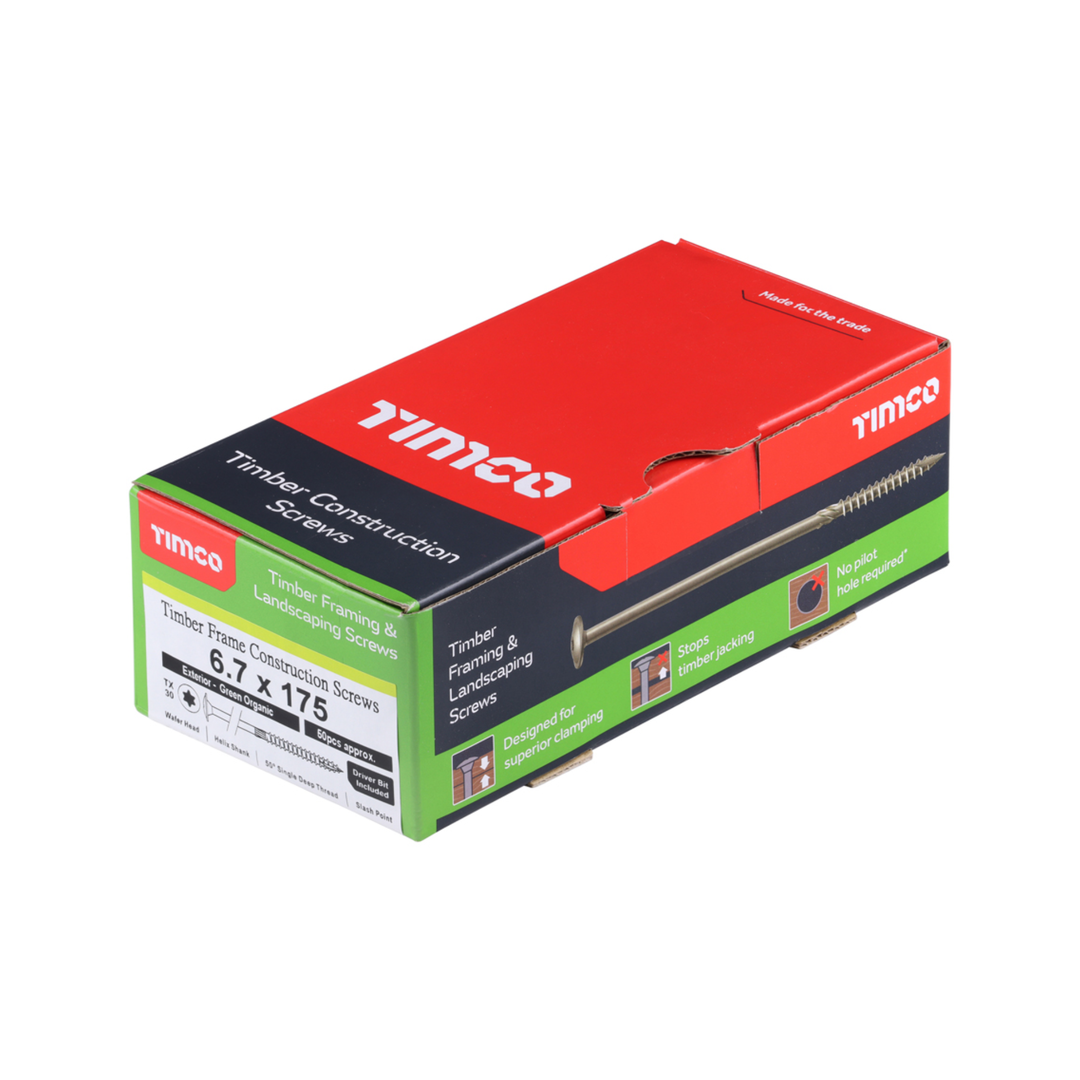 Timber Frame & Landscaping Screws – Wafer Head, Green Exterior | Multiple Sizes Available