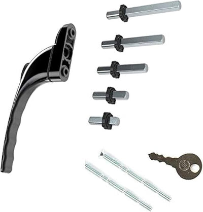 Black Universal Inline Lockable Espag uPVC Window Handle with Multi Spindles & Key