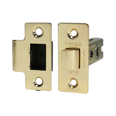 58 x 27mm Tubular Latch – Electro Brass Square Faceplate Door Latch for Sprung Handles, Fire Door Rated (BAG OF 1)