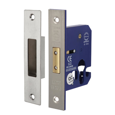 125 x 25mm Euro Deadlock – Satin Nickel Door Lock for Euro Profile Cylinders, BS EN 12209 Certified (BOX OF 1)
